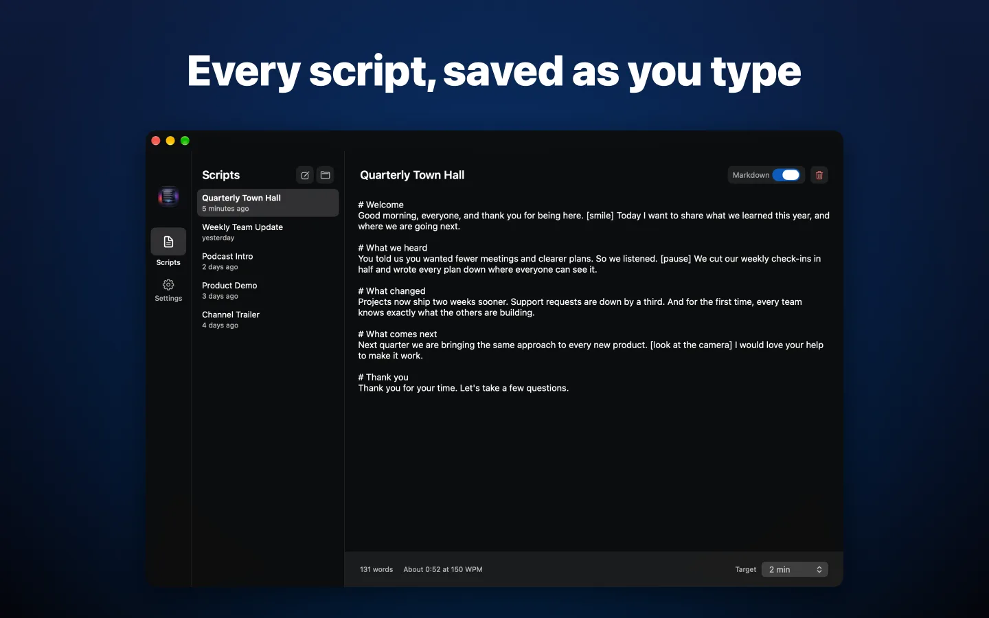 The script library and editor