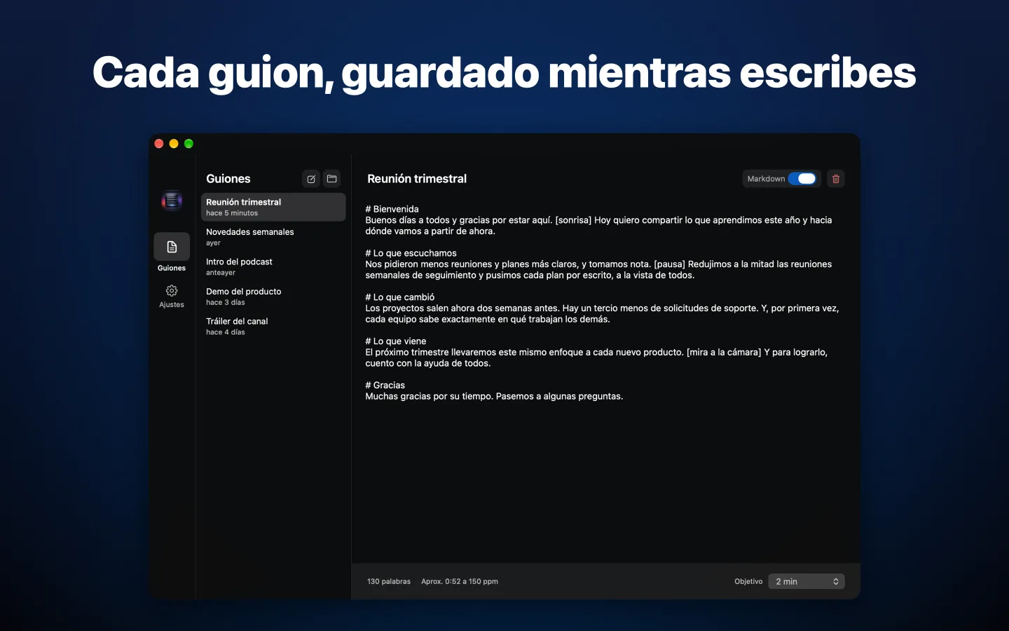 La biblioteca de guiones y el editor