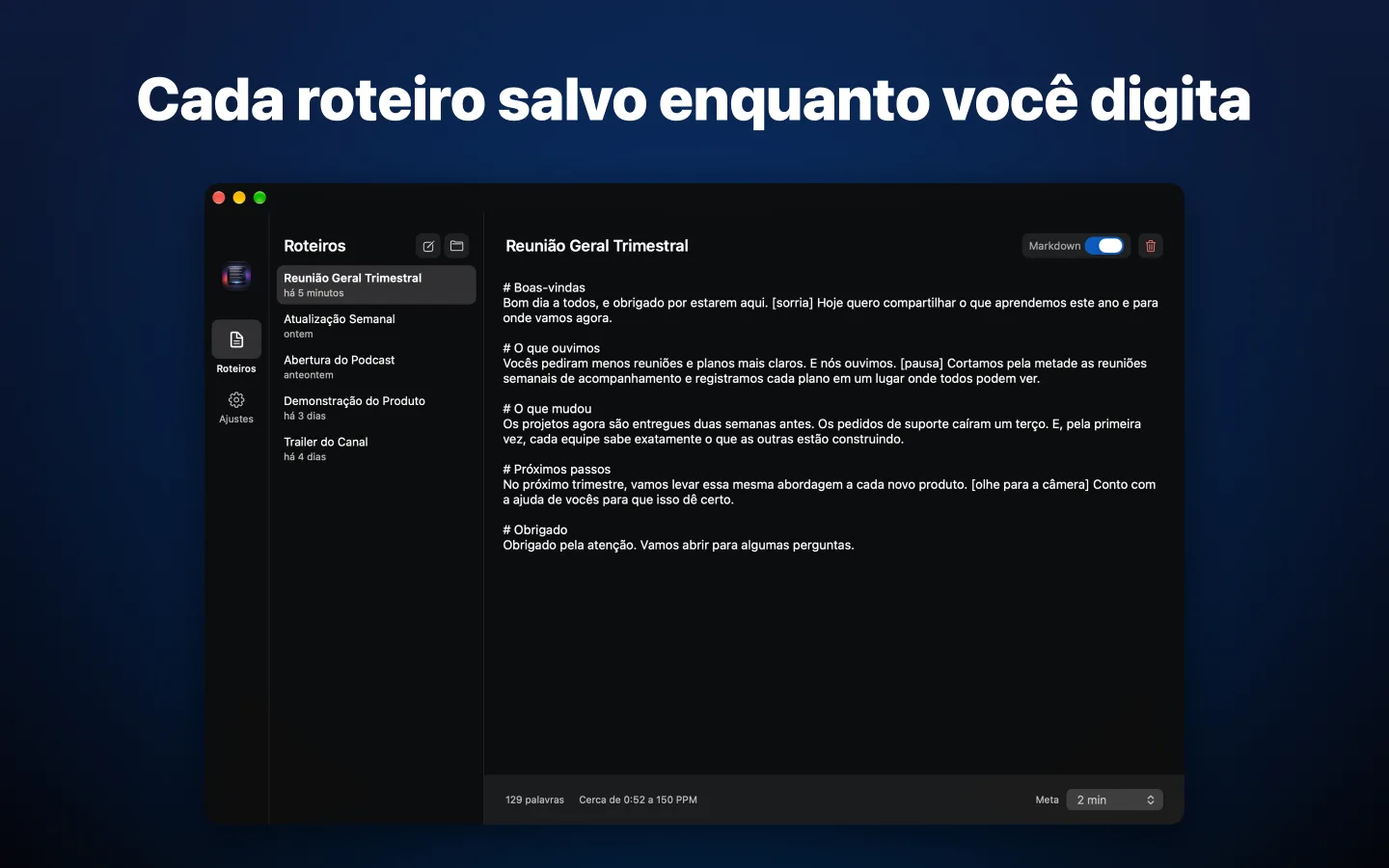 A biblioteca de roteiros e o editor