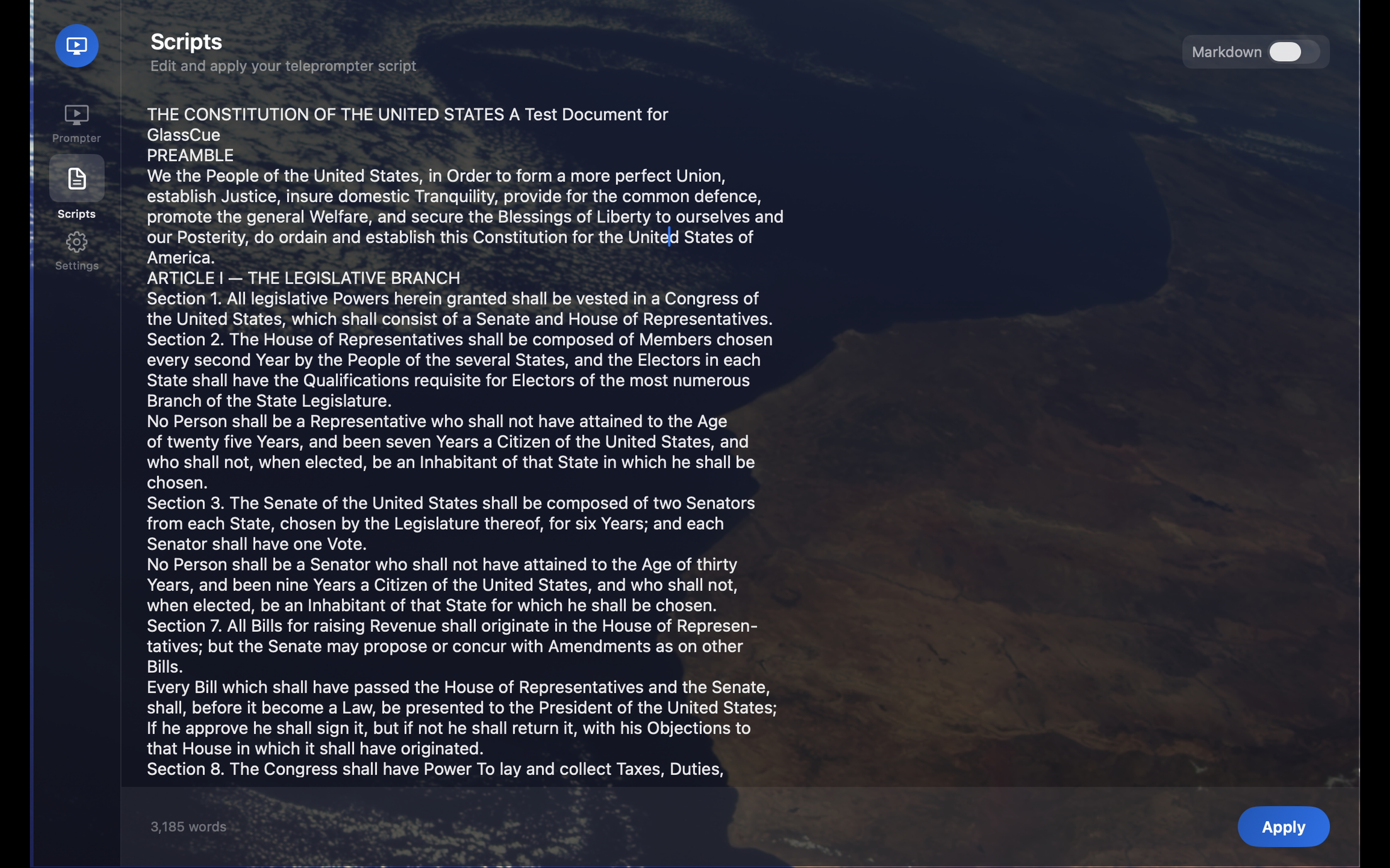 GlassCue script editor