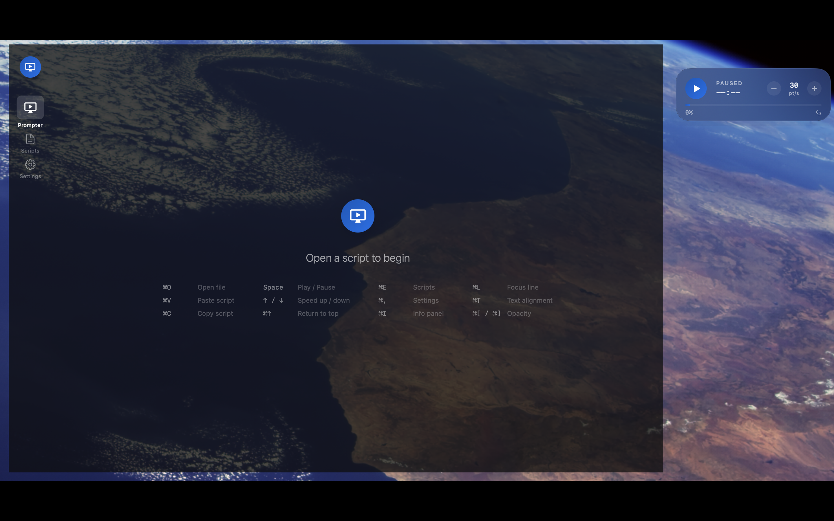 GlassCue startup screen